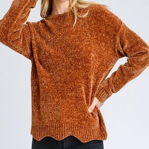 Love tree Chenille Long Sleeve Mustard Sweater